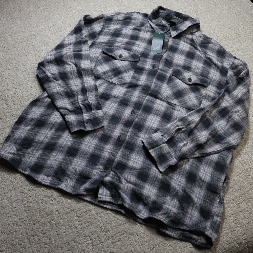 Wild Fable Plaid Button Down Shirt green White XL Long Sleeve Flannel Style